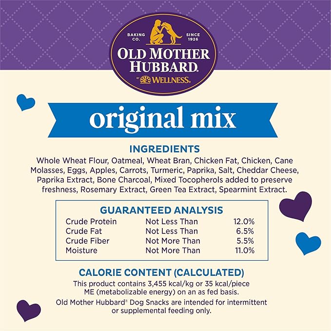 Old Mother Hubbard Wellness Original Mix Dog Biscuits, Natural, Training Treats, Four Flavors, Small Size, (20 Pound Box)