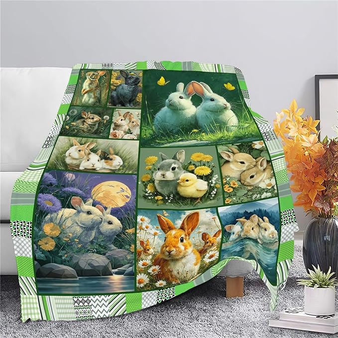 Bunny Throw Blanket Rabbit Bunny Stuff Gifts for Kids Girls Boys Adults Women Men Soft Cozy Warm Plush Fluffy Fuzzy Fleece Blanket 60''X80''