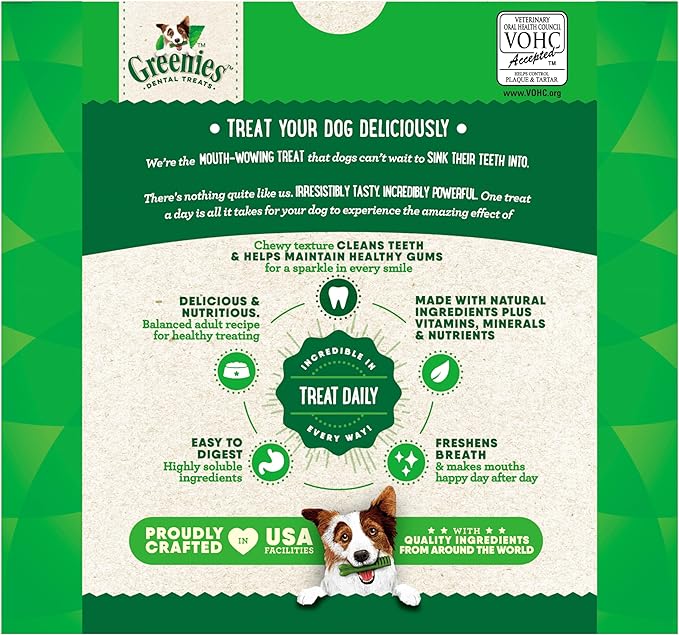 Greenies Veterinarian-Recommended Adult Natural Dental Dog Treats Petite Size, Dog Dental Chews, Original Flavor, 36 oz. Pack, 60 Count