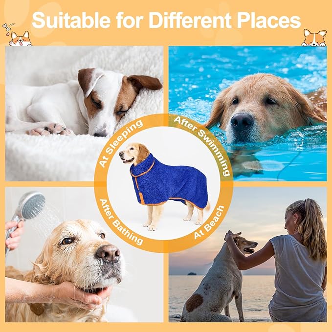 Bienbee Dog Bathrobe, Quick Drying Super Absorbent Dog Robes for After Bath, Warm Keeping Dogs Towel, Dogs Bath Supplies, Dark Blue L