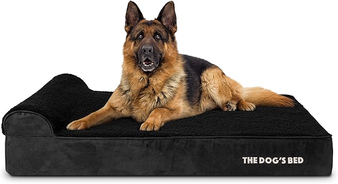 The Dog’s Bed Orthopedic Memory Foam Dog Bed with Headrest, Calming Surface – CertiPUR-Certified Foam, Plush Fabric, Black Plush, XL, 6-Inch