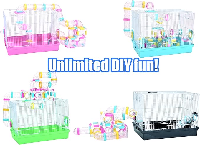 Large Hamster Cage & Habitat DIY 20''x12''x15'', with Tunnels Tubes Toys, for Gerbil Mouse Mice, Pink