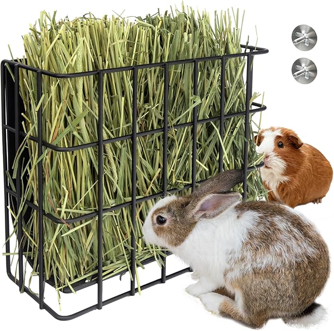 BESNEW Rabbit Hay Feeder,Upgraded Metal Guinea Pig Hay Feeder Hay-Leak Proof Bottom,Easy to Install,Bunny Supplies for Rabbit Guinea Pig Chinchilla Small Animals