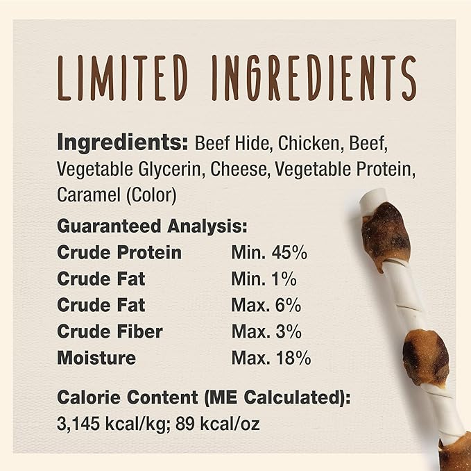 Cadet Chef's Specialties Natural Rawhide Shish Kabob Chew Sticks, Steakhouse Cheeseburger Flavor, Healthy Dog Treats for Large Breeds, 3 Count