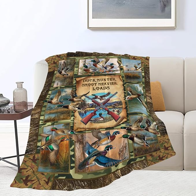 Duck Throw Blanket Hunting Mallard Duck Stuff Gifts for Kids Girls Boys Adults Women Men Soft Cozy Warm Plush Fluffy Fuzzy Fleece Blanket Decor 60''X80''