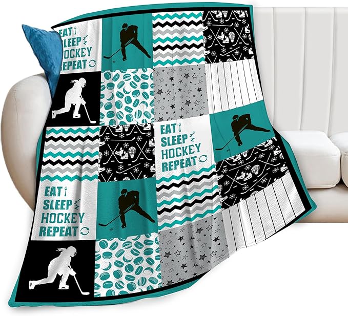 Hockey Throw Blanket - Cozy Fleece Flannel Plush Bedding for Boys, Girls, Men, Women, Youth, Kids - Ice Hockey Gifts for Couch, Sofa, Bed Decor 50"X60"