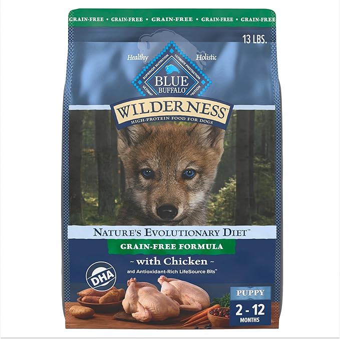 Blue Buffalo Wilderness Puppy High-Protein Dry Dog Food with Real Chicken, Grain-Free, Made in The USA with Natural Ingredients, Chicken, 13-lb. Bag