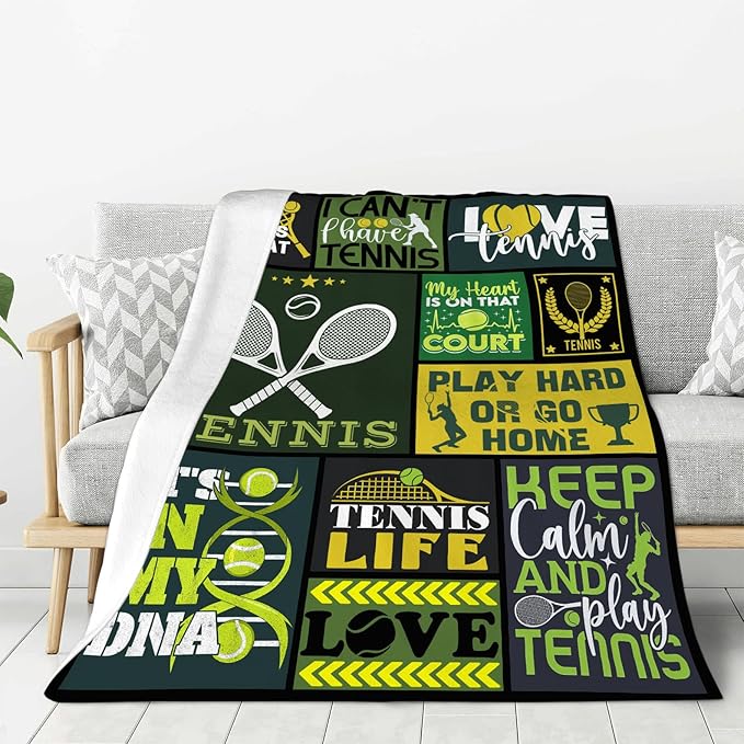 banonaty Tennis Blanket Sport Throw Blanket Cozy Fleece Flannel Plush Bedding Tennis Gifts for Women Men Lover Coach Boys Girls Youth Adult Stuff Plush for Couch Sofa Bed Decor 60"X80"