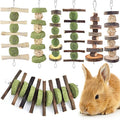 ERKOON Bunny Chew Toys, Rabbit Chew Toys for Teeth Grinding, Improve Dental Health, 100% Natural Apple Wood Timothy Grass Cake Treats for Rabbits Guinea Pigs Chinchillas Bunnies Hamsters (7 Pcs)