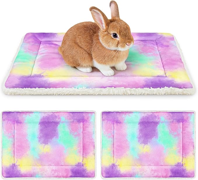 Glittme 2Pcs Bunny Bed Rabbit Bed for Indoor Cage Soft Guinea Pig Bed Fleece Mat Pad Warm Small Animal Bedding Accessories for Hamster Ferret Washable Non-Slip Rabbit Hide House Liner