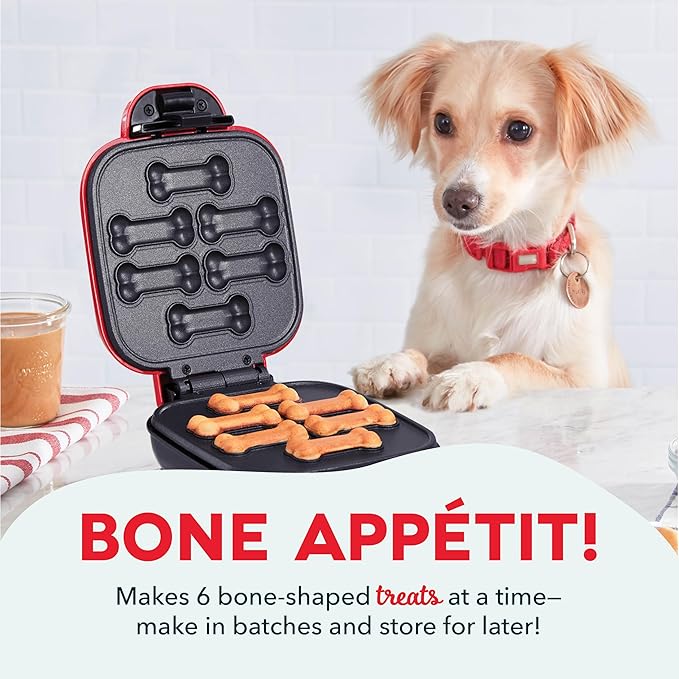 Dash Mini Dog Treat Maker - DIY Bone-Shaped Treats - Personalized Dog Gifts - Easy to Clean - 6 Bones, Red