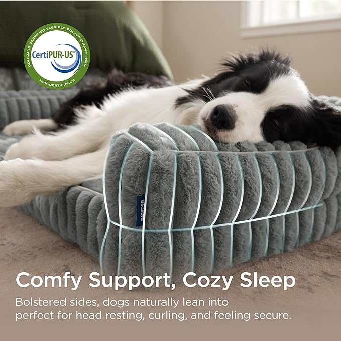 Bedsure ComfyFleece™ Orthopedic Dog Beds for Extra Large Pro Dogs, Waterproof Memory Foam XL Pet Bed with Sides, Non-Slip and Egg-Crate Foam Big Dog Couch Sofa with Washable Corduroy Cover, Grey