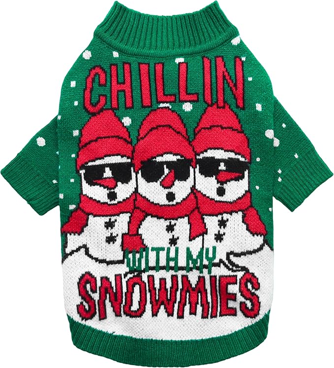Fitwarm Chillin with My Snowmies Dog Ugly Christmas Sweater, Winter Dog Clothes for Small Dogs Girl Boy, Pet Holiday Sweatshirt, Xmas Snowman Outfit, Red, White, Large