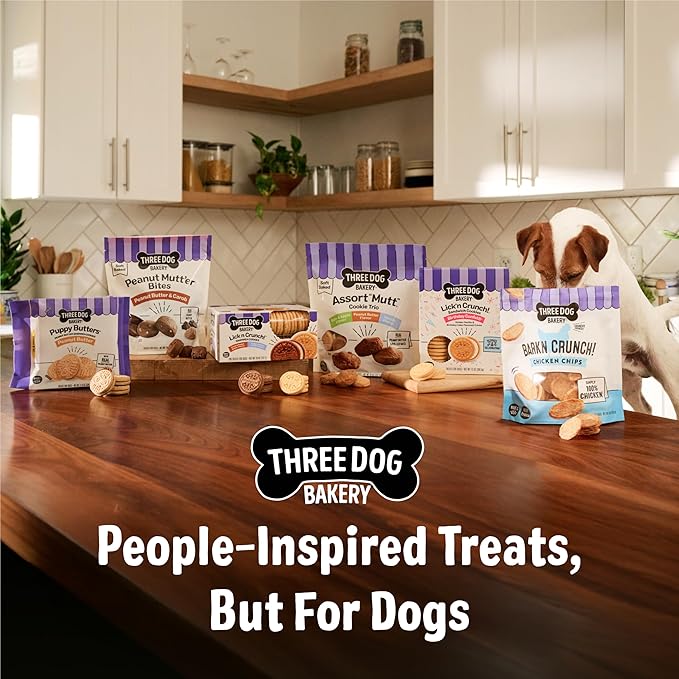 Three Dog Bakery Peanut Butter Lovers Dog Treats, Crunchy Sandwich Cookies for Dogs with Creamy Peanut Butter Filling, 28.8 oz