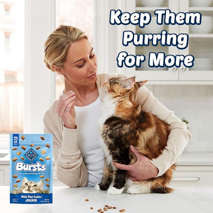 Blue Buffalo Crunchy Cat Treats, Chicken | Bursts | 5-oz Bag | Pack of 4
