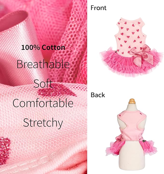 Fitwarm Sparkly Heart Dog Tutu Dress, Birthday Clothes for Small Dogs Girl, Pet Outfit, Light Pink, Hot Pink, Small