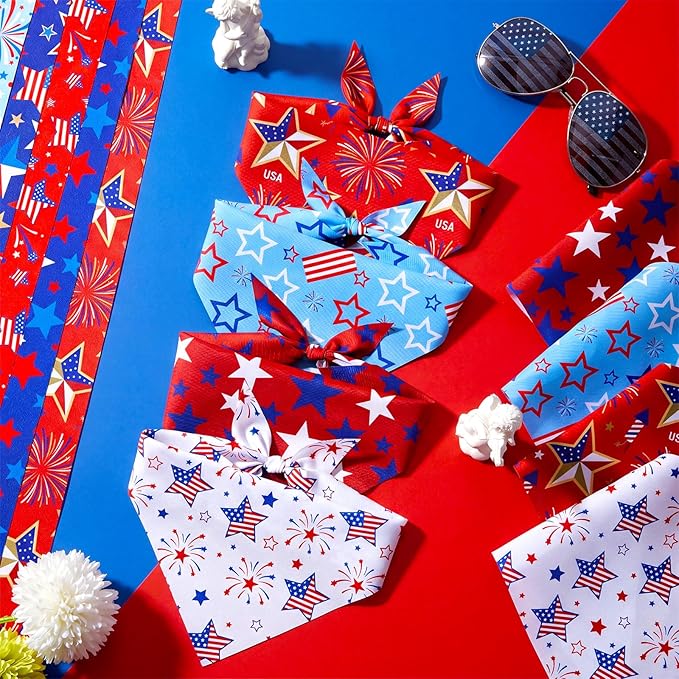 Shyyween 100 Pcs Patriotic Dog Bandanas Bulk Memorial Day Bandanas for Dogs Triangle Scarf Set for 4th of July 1776 Red White and Blue for Small Medium Large Outfit(Star, 25.6 x 17.7 x 17.7 Inch)