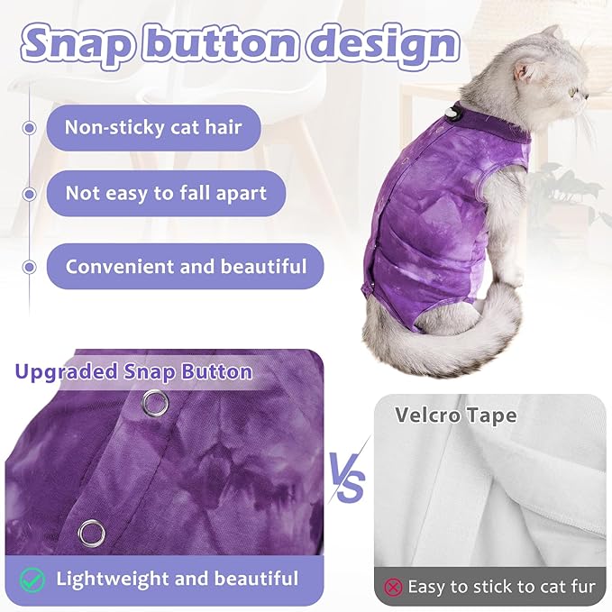 2Pack Cat Surgery Recovery Suit Female,Cat Onesie for Cat After Surgery Female,Kitten Spay Surgical Recovery Suit Stop Licking Abdominal Wound,Pink&Purple M