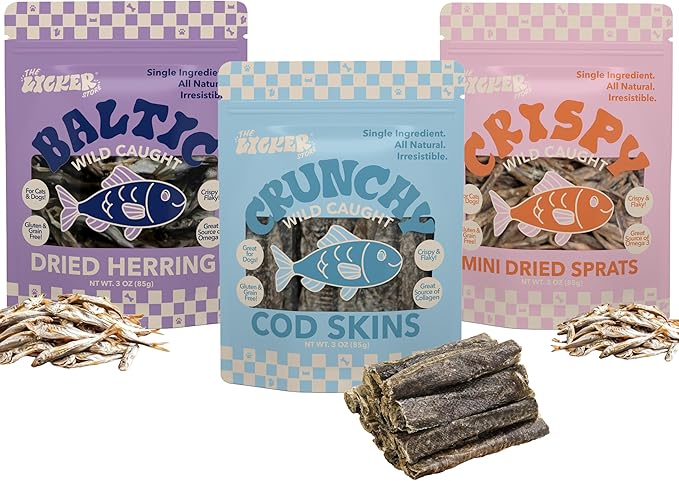 DTS5003A-3SET Gluten and Grain-Free Omega-3 Single Ingredient Crunch Dried Fish Chews and Treats for Dogs, Natural, Gluten & Grain Free, Healthy Training Treats, Variety 3 Pack