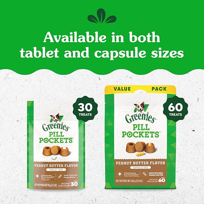 Greenies Pill Pockets for Dogs Small Size, Tablet Pill Treats for Dogs, Peanut Butter Flavor, 3.2 oz. Pouch
