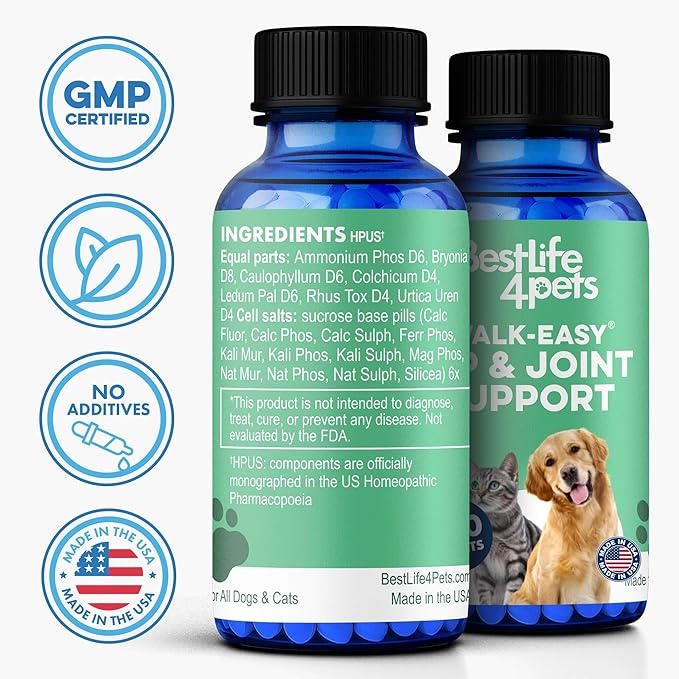 Walk-Easy Cat & Dog Pain Relief & Mobility Aid – Natural Hip & Joint Support for Injured or Senior Pets – Gentle Pain Reliever for Limping and ACL Tears – 400 Tiny Pills