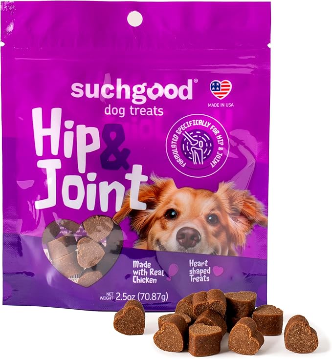 SuchGood Hip and Joint + Skin and Coat Dog Treats - Support Chews for All Breed Sizes and Ages, Glucosamine and Chondroitin + Salmon and Flaxseed Oil (Chicken Flavor, 2 Packs)