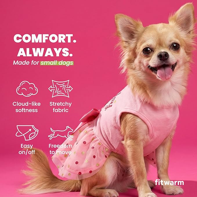 Fitwarm Birthday Girl Dog Tulle Dress, Dog Clothes for Small Dogs Girl, Cat Apparel, Pink, XX-Small