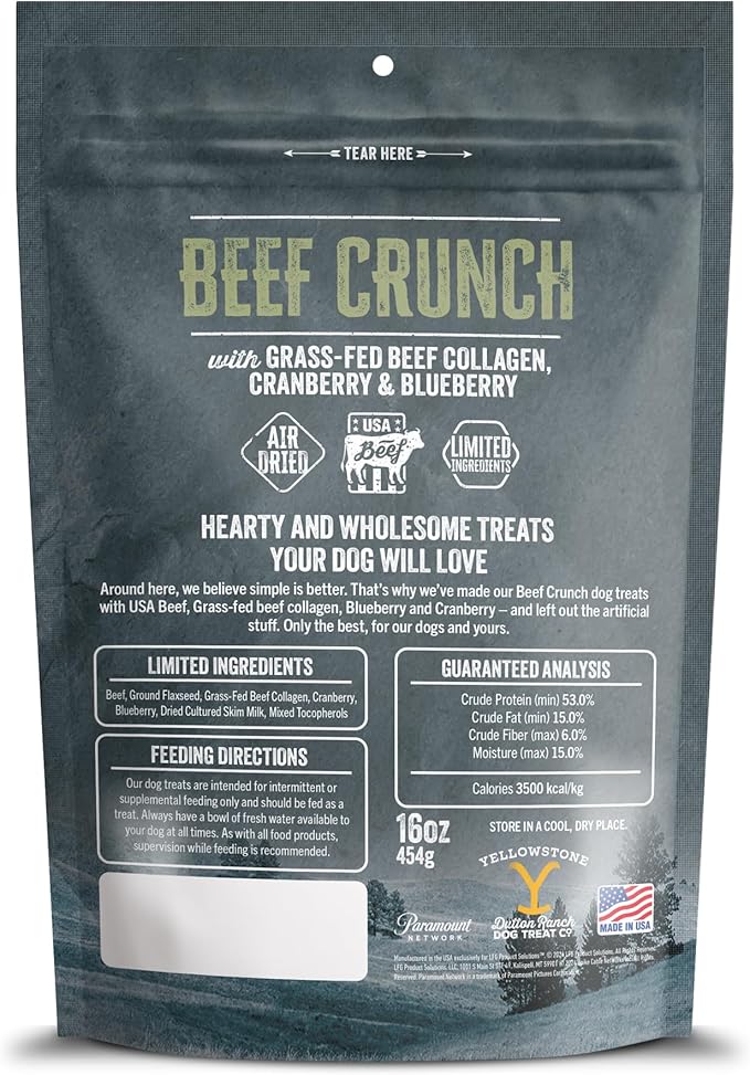 Yellowstone Limited Ingredient Dog Jerky – Air Dried Beef Collagen Crunch – Crunchy & Chewy Texture – Single Protein – Made in USA – 16 oz