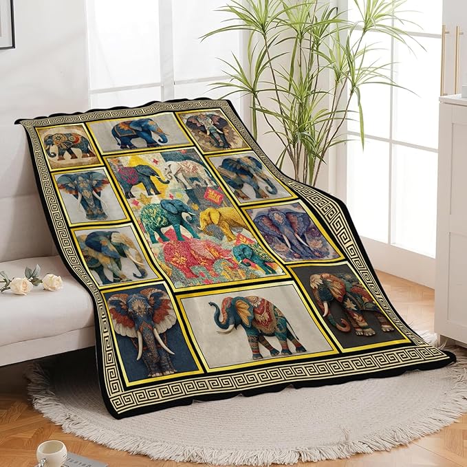 Elephant Throw Blanket Elephant Stuff Gifts for Kids Girls Boys Adults Women Men Soft Cozy Warm Plush Fluffy Fuzzy Fleece Blanket Decor 40''X50''