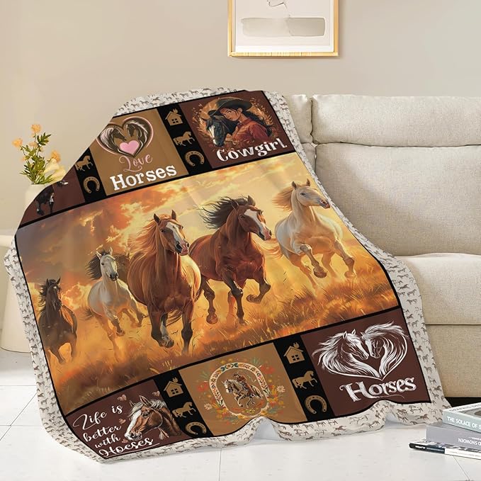 Horse Blanket Horse Throw Blanket Gifts for Kids Girls Boys Adults Women Man Super Soft Cozy Plush Fluffy Fuzzy Fleece Blanket Decor 60''X80''