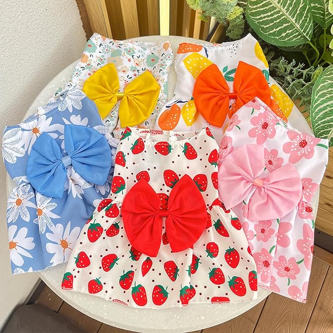 TAPBULL Dog Dresses, Fashionable Pet Dog Clothes, Cute Cat Birthday Dress Outfit (Orange/Red/Yellow/Blue/Pink 5-Pack), Medium