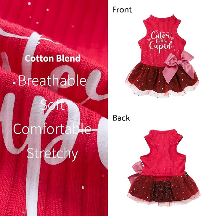 Fitwarm Cuter Than Cupid Dog Tulle Dress, Cute Girl Dog Clothes, Funny Pet Apparel, Burgundy Red, XXS