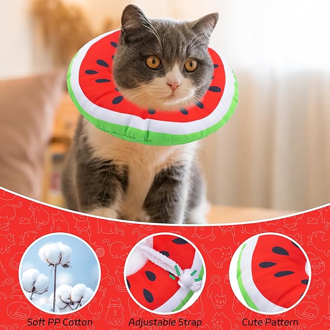Seyezo Cat Cone Collar Soft, Adjustable Cat Recovery Collars Kitten Cones to Stop Licking, Cute Donut E Collar After Surgery, Wound Healing Elizabethan Collar for Kittens (Watermelon, Medium)