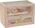 PawHut 2-Level Hamster Cage Mice and Rat House, Small Animal Habitat for Chinchillas with Openable Top, Front Door, Shelf and Ladder, Natural