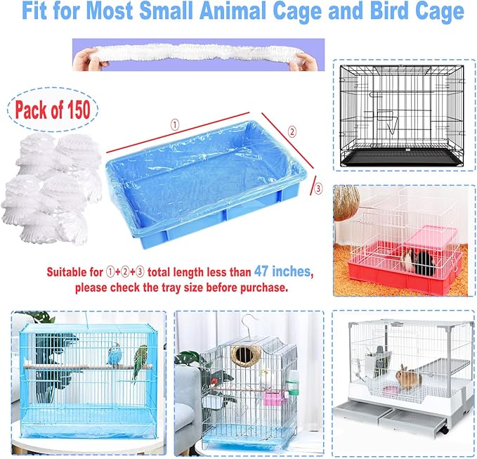 150Pcs Disposable Rabbit Cage Liners, 26'' X 18'' Plastic Bunny Cage Liner Bag Clear Guinea Pig Toilet Film, Stretch Pet Crate Tray Covers for Bunnies Ferret Chinchilla Bird Small Animal