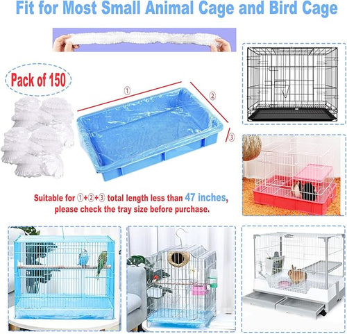 150Pcs Disposable Rabbit Cage Liners, 26'' X 18'' Plastic Bunny Cage Liner Bag Clear Guinea Pig Toilet Film, Stretch Pet Crate Tray Covers for Bunnies Ferret Chinchilla Bird Small Animal