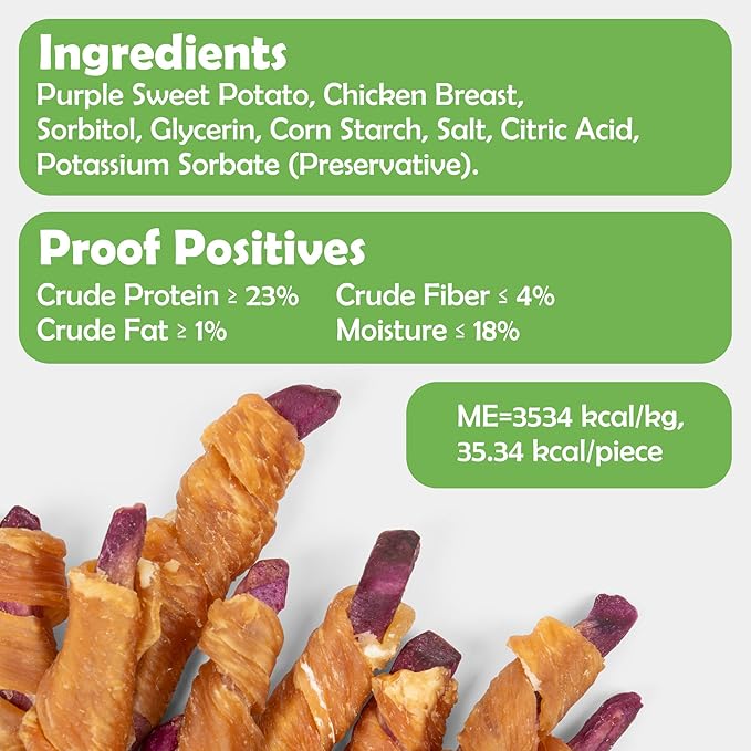 MON2SUN Rawhide Free Dog Treats, Chicken Wrapped Purple Sweet Potato Snacks, Healthy and Natural, Training Treats for Small Dogs, 21.2oz (60 Count - Pack of 1)