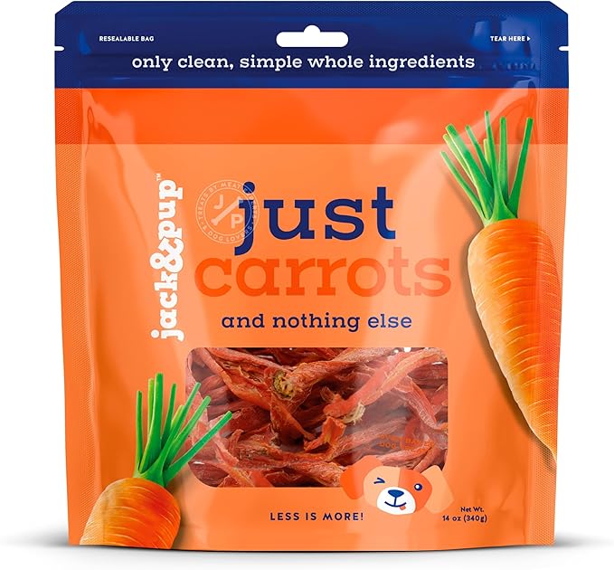 Jack&Pup Just Carrot Chews for Dogs | Single Ingredient Hypoallergenic Dog Treats | Nutritious, Flavorful and All Natural Carrot Dog Treats, Low Fat Low Calorie Dogs Treat (14oz)