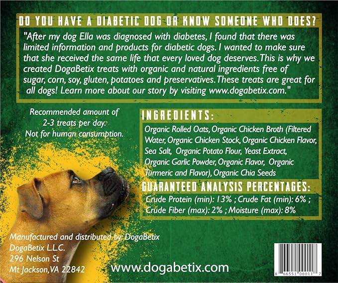 Ella's Diabetic Dog Treats 24 oz - 3 Flavors -Low Glycemic Ingredients - Vet Approved - Made in USA by Owners of Diabetic Dogs - Designed to Help Keep Sugar Levels Balanced