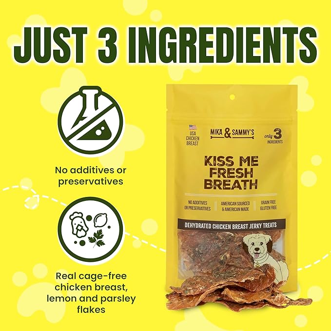 Mika & Sammy's Gourmet Chicken Jerky Dog Treats Made in The USA. (Kiss Me Fresh Breath 12 0z)