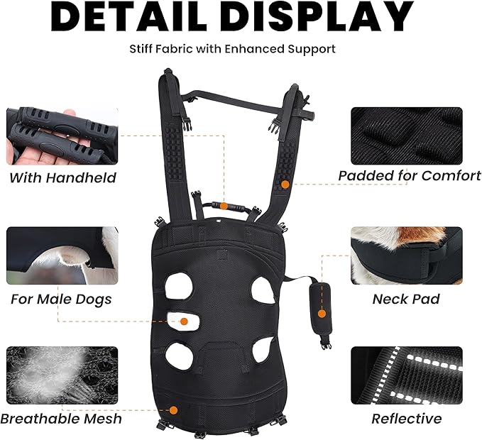 Dog Lift Harness Backpack Carrier for Large Dogs, Full Body Sling with Handle, Dog Harness for Joint Injuries, Arthritis, Ideal for Stairs, Elderly Dogs (Large 20-29 LBS)