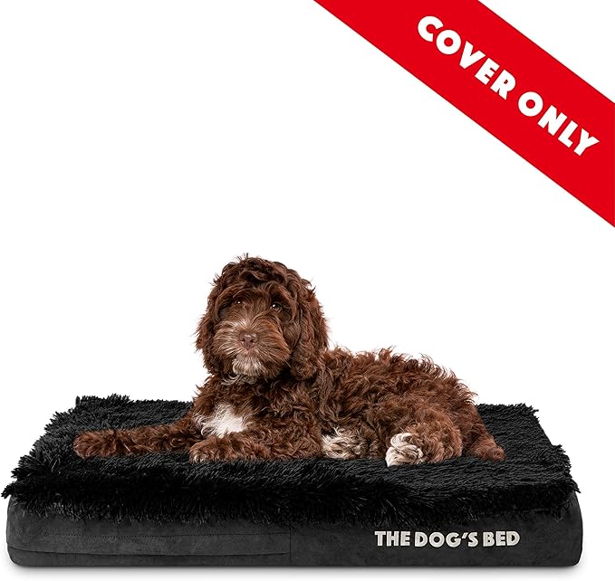 The Dog’s Bed Replacement Outer Cover, Fur Fabric, Black Fur, Small, 4-Inch