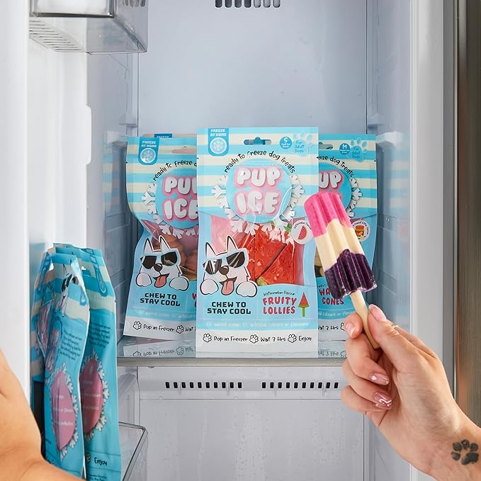 SPOT Pup Ice- Ready to Freeze at Home Dog Treats-Edible Chews for Medium Breed Dogs & Puppies with Real Chicken to Keep Your Pup Cool Year Round, Rocket Lollies Strawberry & Blueberry Flavor, 2pcs