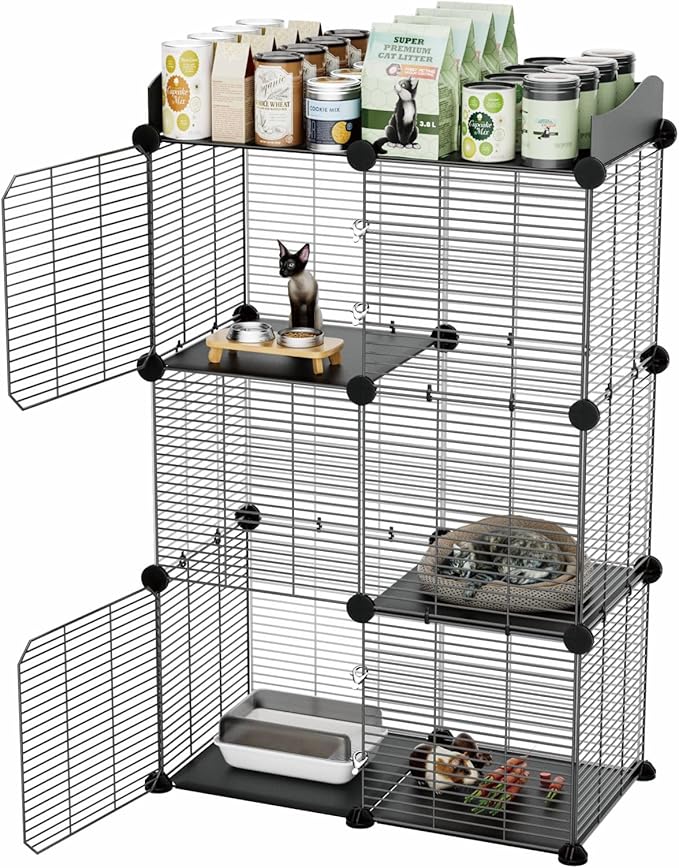 STILLCOVE 2 Tier Cat Cage Indoor, Big Wire Cat Cage Kennels Enclosures DIY Playpen Crates, Pet Pen C&C Cage for 1-2 Cats Kittens