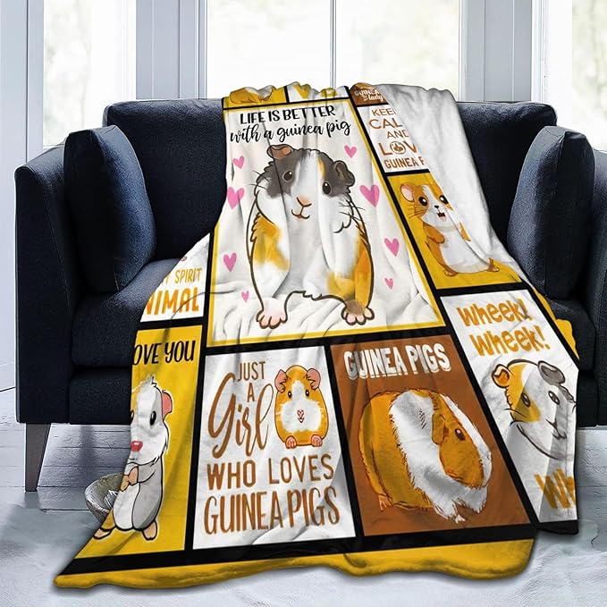 SweetFox Guinea Pig Blanket, Funny Cute Guinea Pig Decor Animal Throw Blanket Gifts for Girls Boys Lovers Super Warm Soft Plush Fleece Flannel Winter Bedding Blankets for Kids Adults Women 80"X60"