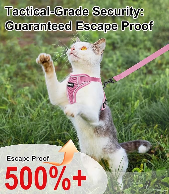 Cat Harness and Leash for Walking Escape Proof Soft Adjustable Cat Leash Breathable Comfortable Vest Easy to Wear Kitten Harness for Outdoor Travel (Pink, XS (4-6lb))