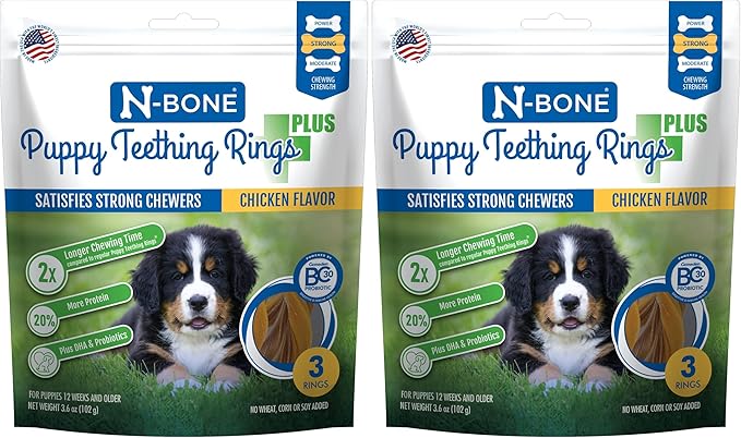 N-Bone Puppy Teething Rings Plus Chicken Flavor Dog Treat, 3 Count Bag, 3.6-oz (Pack of 2)