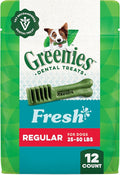 Greenies Veterinarian-Recommended Natural Dental Dog Treats, Dental Chews for Dogs, Regular Size, Fresh Flavor, 12 oz. Pack, 12 Count