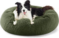Bedsure Calming Dog Beds Large Sized Dog - Donut Washable Large Pet Bed, 36 inches Anti-Slip Round Fluffy Plush Faux Fur Dogs Bed, Fits up to 80 lbs Pets, Rifle Green