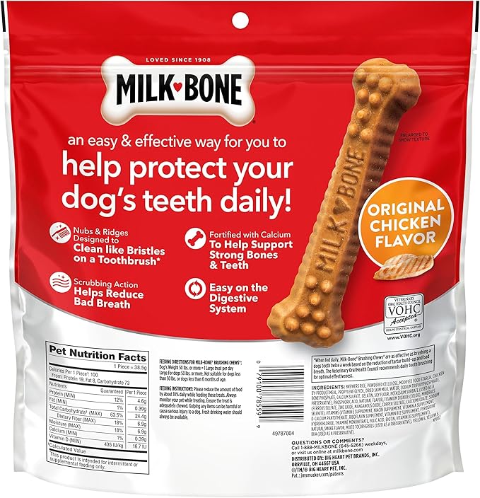 Milk-Bone Brushing Chews Original Chicken Flavor Daily Dental Dog Treats, Large, 24.2 Oz. Bag (Pack of 5)